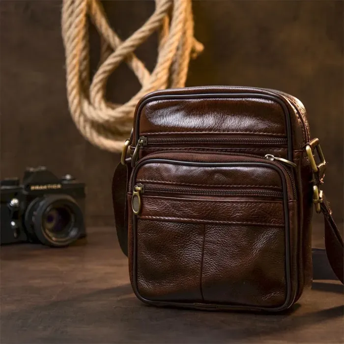 Чоловічий компактний месенджер у щільній шкірі Vintage 20454