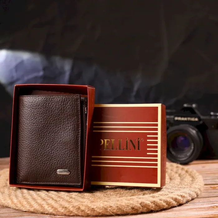 Чоловічий компактний вертикальний гаманець з натуральної шкіри CANPELLINI 21674 Коричневий