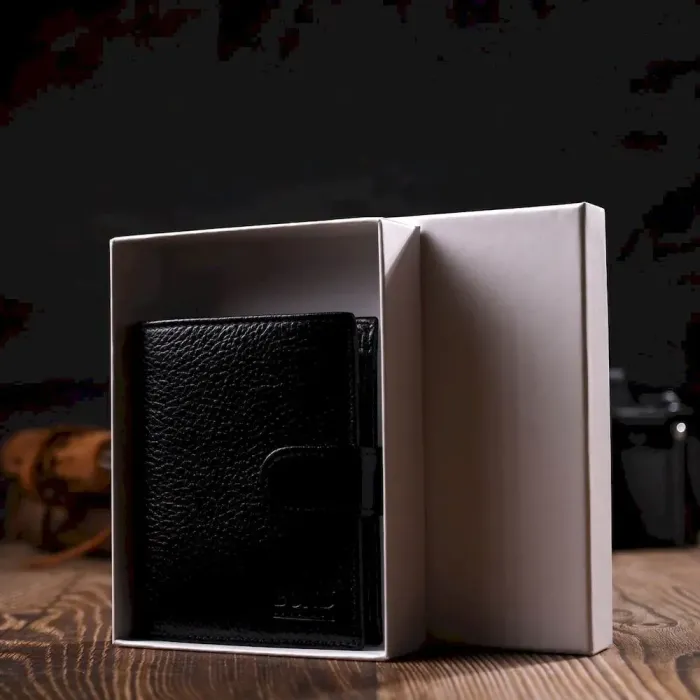 Чоловічий компактний вертикальний гаманець із натуральної шкіри флотар BOND 22005 Чорний