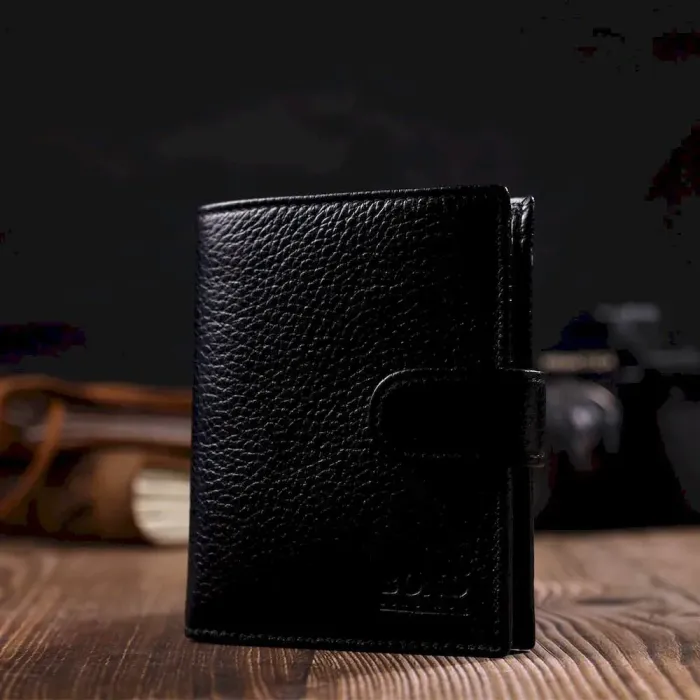 Чоловічий компактний вертикальний гаманець із натуральної шкіри флотар BOND 22005 Чорний