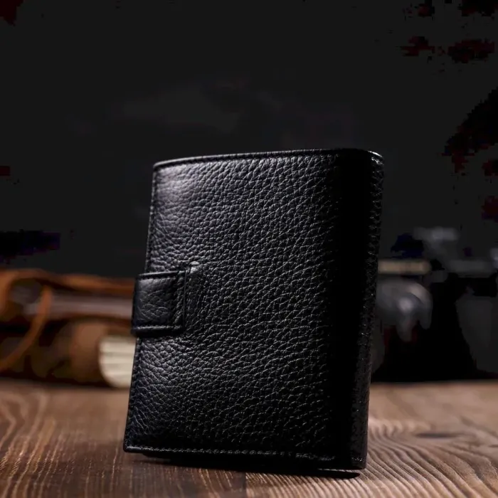 Чоловічий компактний вертикальний гаманець із натуральної шкіри флотар BOND 22005 Чорний