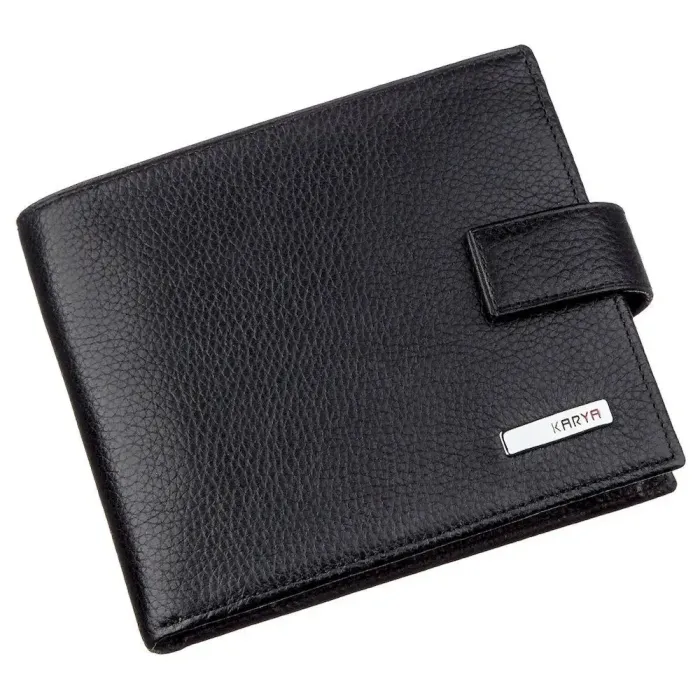 Чоловічий гаманець із хлястиком шкіряний флотар KARYA 17370 Чорний