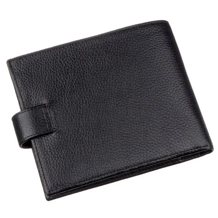 Чоловічий гаманець із хлястиком шкіряний флотар KARYA 17370 Чорний