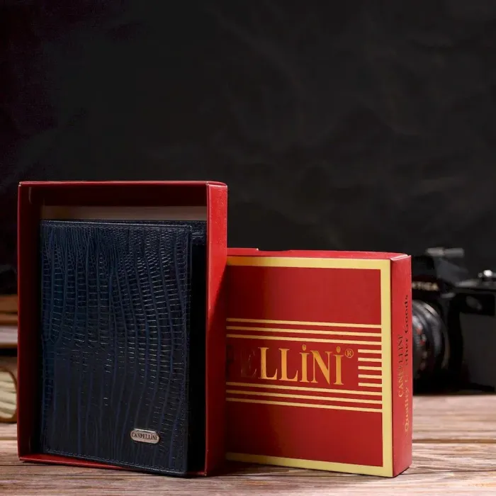 Мужской кошелек вертикального формата из натуральной кожи с тиснением CANPELLINI 21752 Синий