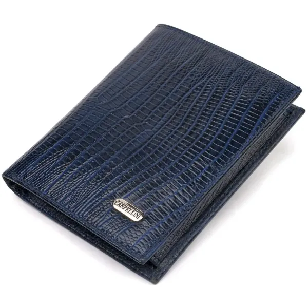 Чоловічий гаманець з натуральної шкіри вертикального формату з тисненням CANPELLINI 21752 Синій