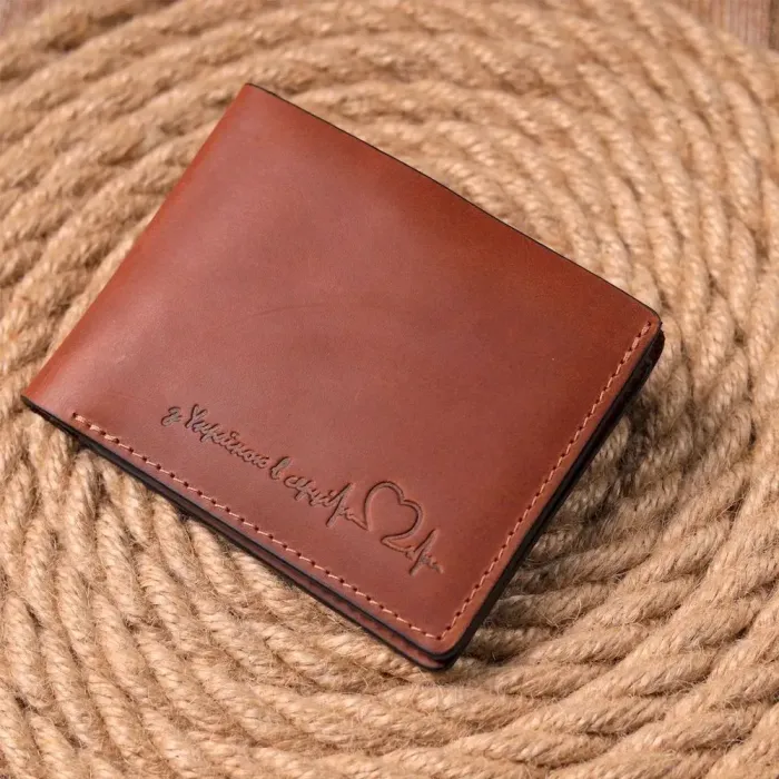 Чоловічий шкіряний гаманець у дві додавання Серце GRANDE PELLE 16736 Світло-коричневий