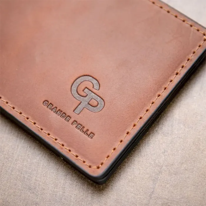 Чоловічий шкіряний вінтажний затискач GRANDE PELLE 11477 Коричневий