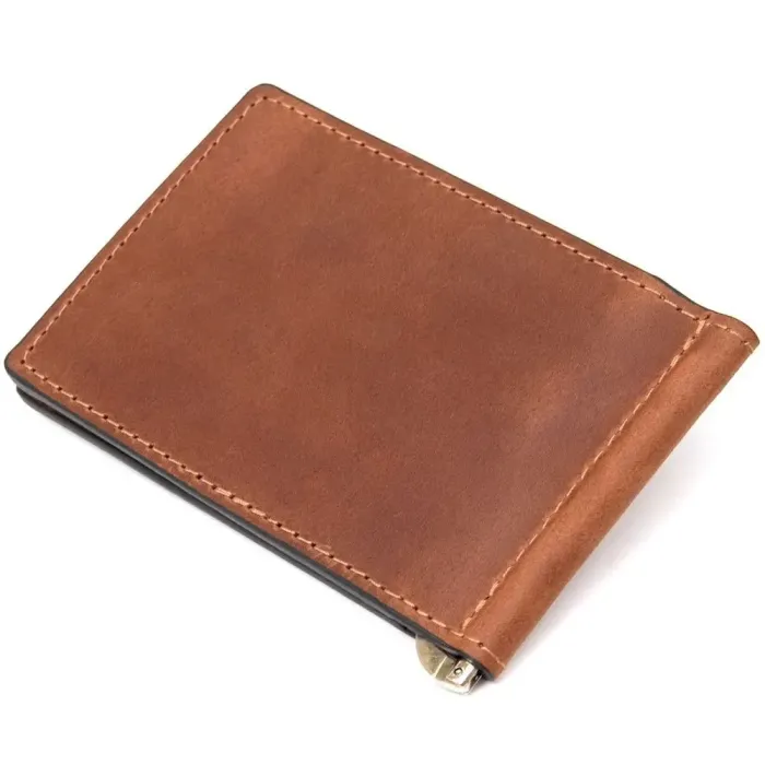 Чоловічий шкіряний вінтажний затискач GRANDE PELLE 11477 Коричневий