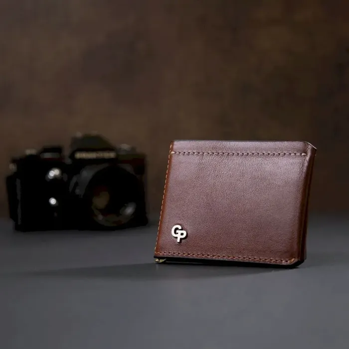 Чоловічий шкіряний затискач для грошей GRANDE PELLE 11361 Коричневий