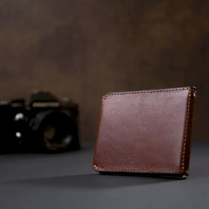 Чоловічий шкіряний затискач для грошей GRANDE PELLE 11361 Коричневий