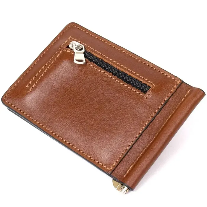 Чоловічий шкіряний затискач для грошей GRANDE PELLE 11474 Коричневий