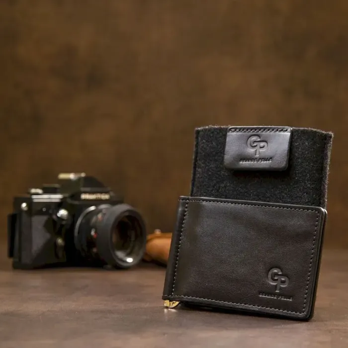 Чоловічий шкіряний затискач для грошей GRANDE PELLE 11475 Чорний