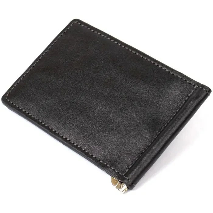 Чоловічий шкіряний затискач для грошей GRANDE PELLE 11475 Чорний