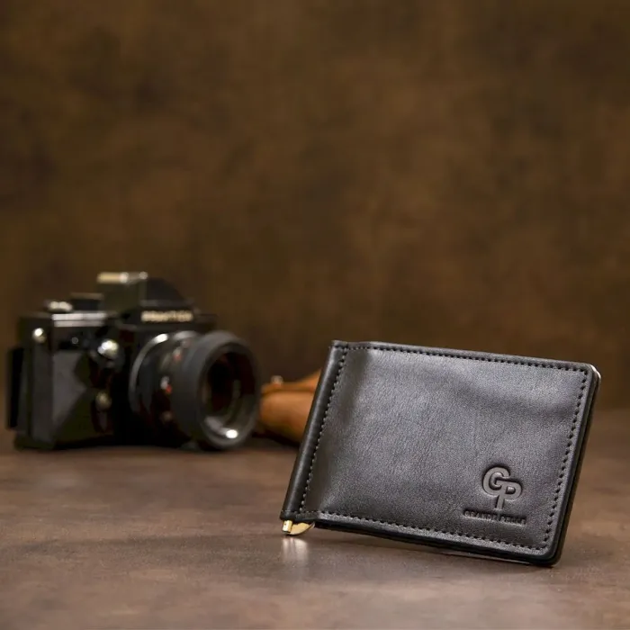 Чоловічий шкіряний затискач для грошей GRANDE PELLE 11475 Чорний