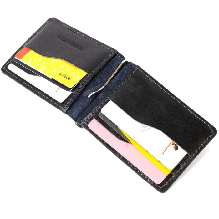 Чоловічий шкіряний затискач для грошей GRANDE PELLE 11476 Темно-синій