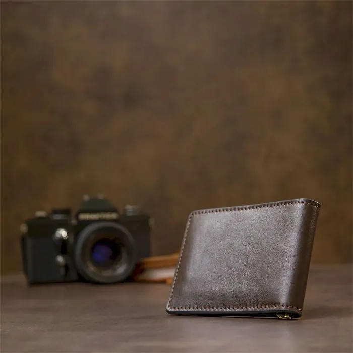 Чоловічий шкіряний затискач для грошей GRANDE PELLE 11478 Коричневий