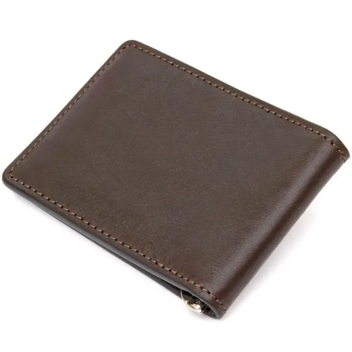 Чоловічий шкіряний затискач для грошей GRANDE PELLE 11478 Коричневий