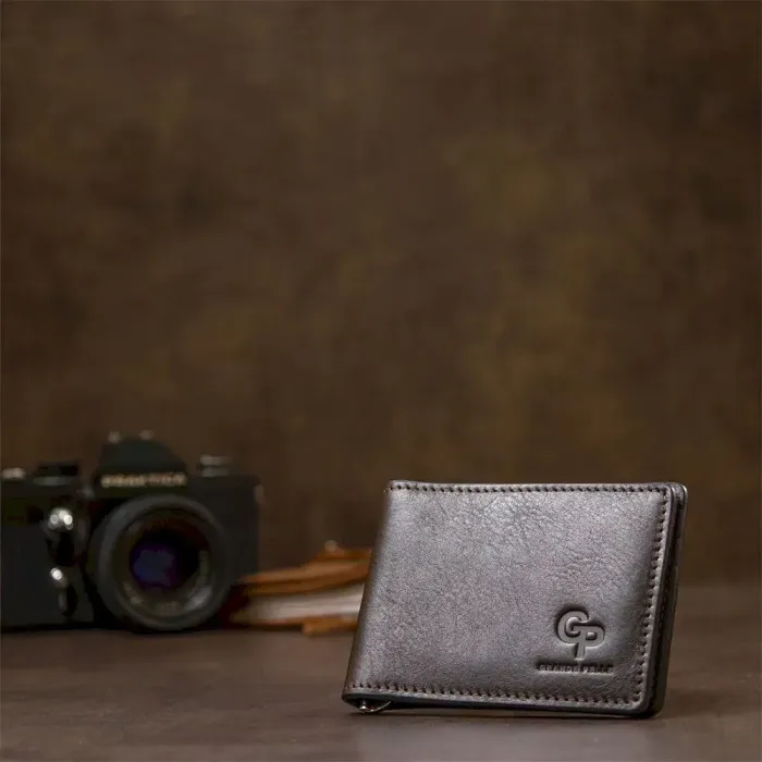 Чоловічий шкіряний затискач для грошей GRANDE PELLE 11478 Коричневий