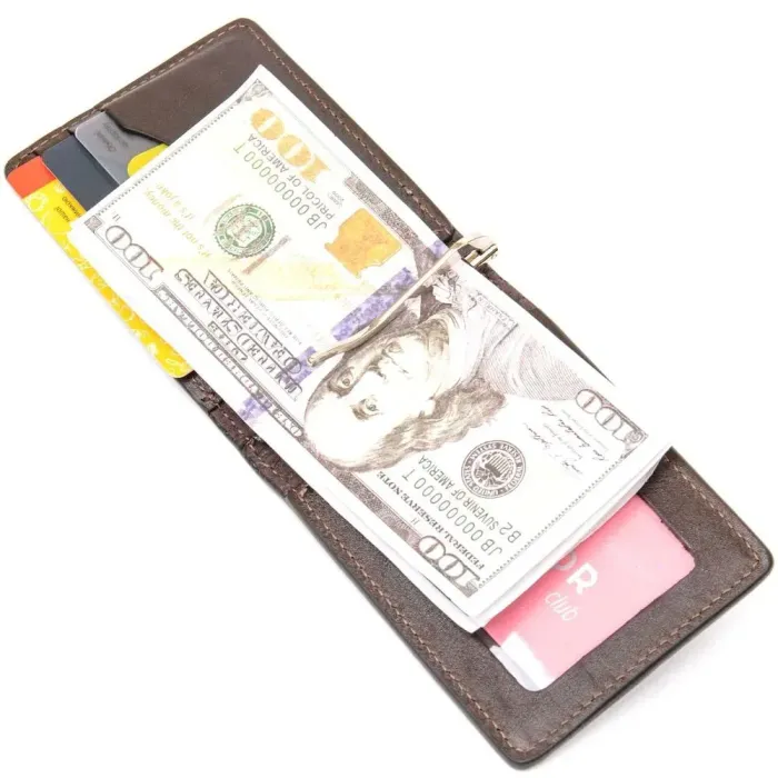 Чоловічий шкіряний затискач для грошей GRANDE PELLE 11478 Коричневий