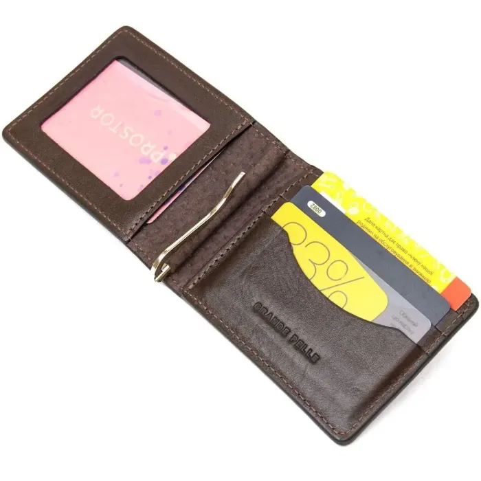 Чоловічий шкіряний затискач для грошей GRANDE PELLE 11478 Коричневий