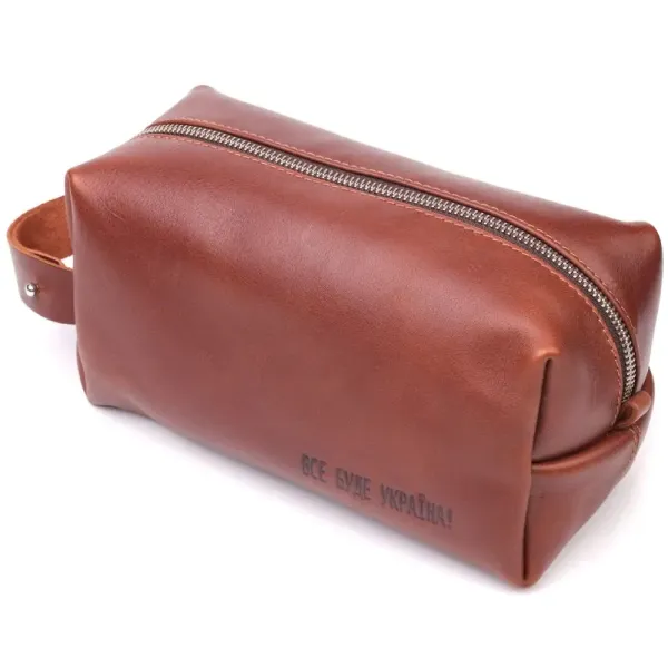 Чоловічий несесер великого розміру з гладкої шкіри на блискавці GRANDE PELLE 16769 Світло-коричневий