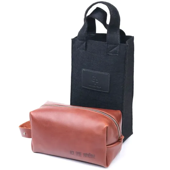 Мужской несессер большого размера из гладкой кожи на молнии Украина GRANDE PELLE 16769 Светло-коричневый