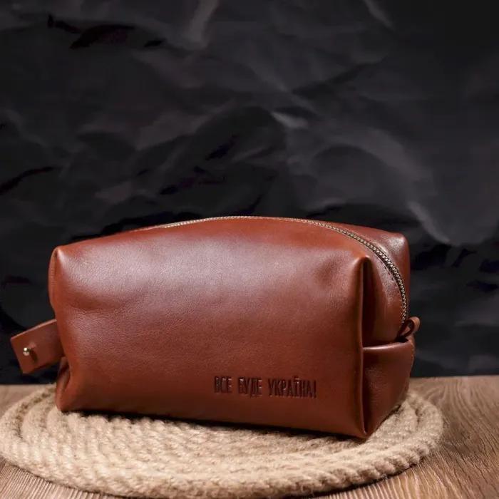 Мужской несессер большого размера из гладкой кожи на молнии Украина GRANDE PELLE 16769 Светло-коричневый