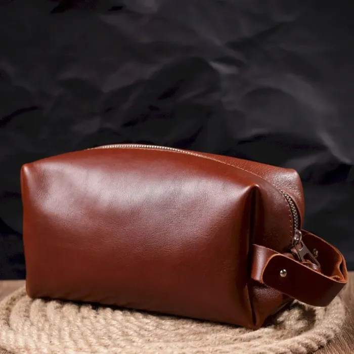 Мужской несессер большого размера из гладкой кожи на молнии Украина GRANDE PELLE 16769 Светло-коричневый