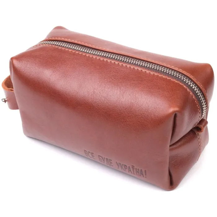 Чоловічий несесер середнього розміру з гладкої шкіри на блискавці GRANDE PELLE 16766 Світло-коричневий