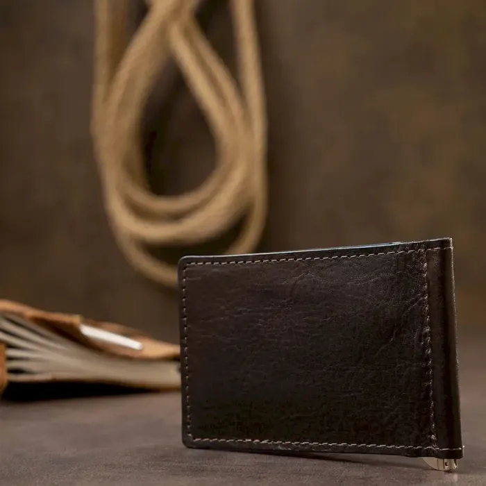 Мужской практичный зажим для денег GRANDE PELLE 11403 Темно-коричневый