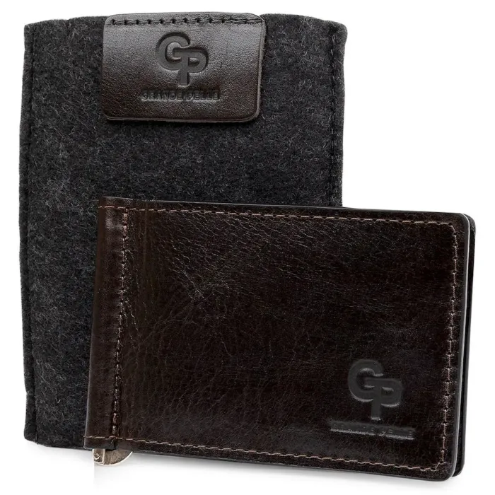 Мужской практичный зажим для денег GRANDE PELLE 11403 Темно-коричневый