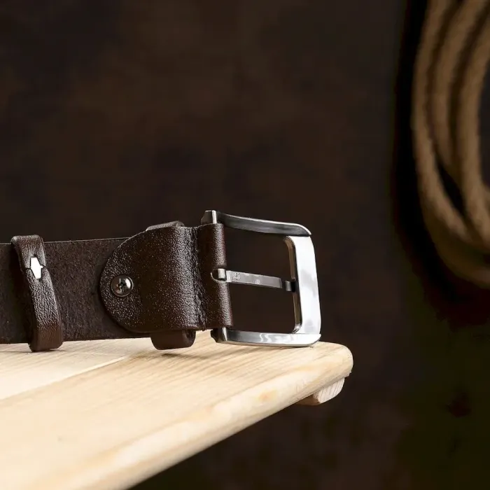 Мужской ремень батал из натуральной кожи Vintage 20732 Коричневый