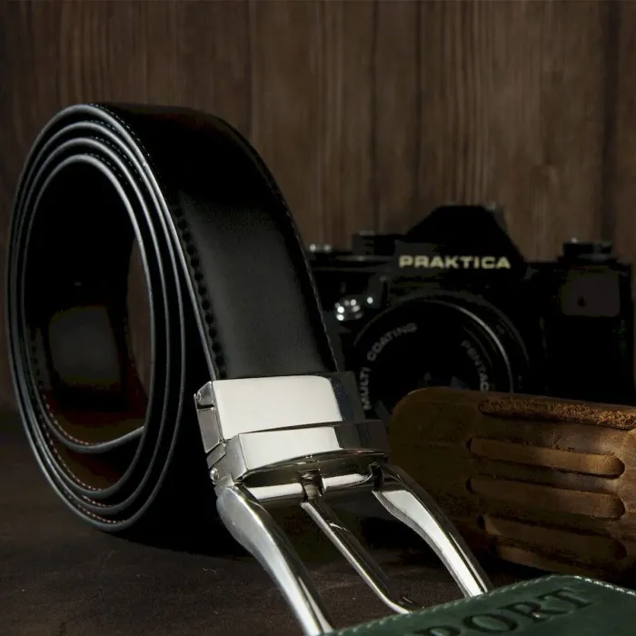 Ремінь чоловічий двосторонній механіка Vintage 20224 Чорний