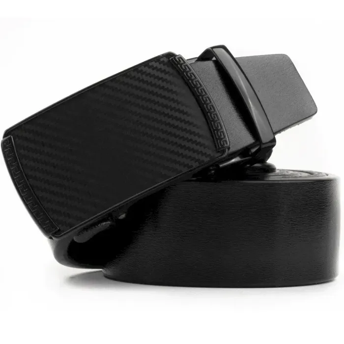 Чоловічий ремінь зі шкіри з автоматичною пряжкою мозаїка Vintage 20283 Чорний