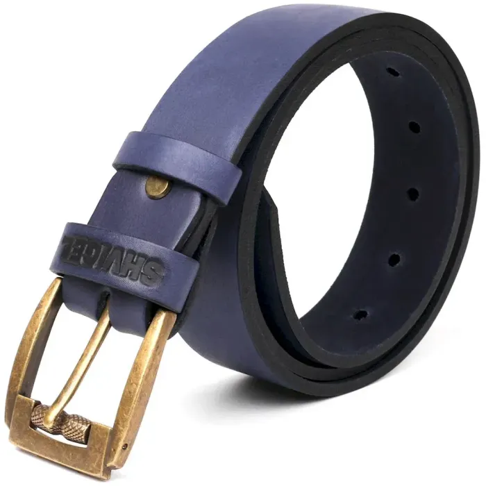 Мужской ремень SHVIGEL 11258 кожаный Синий