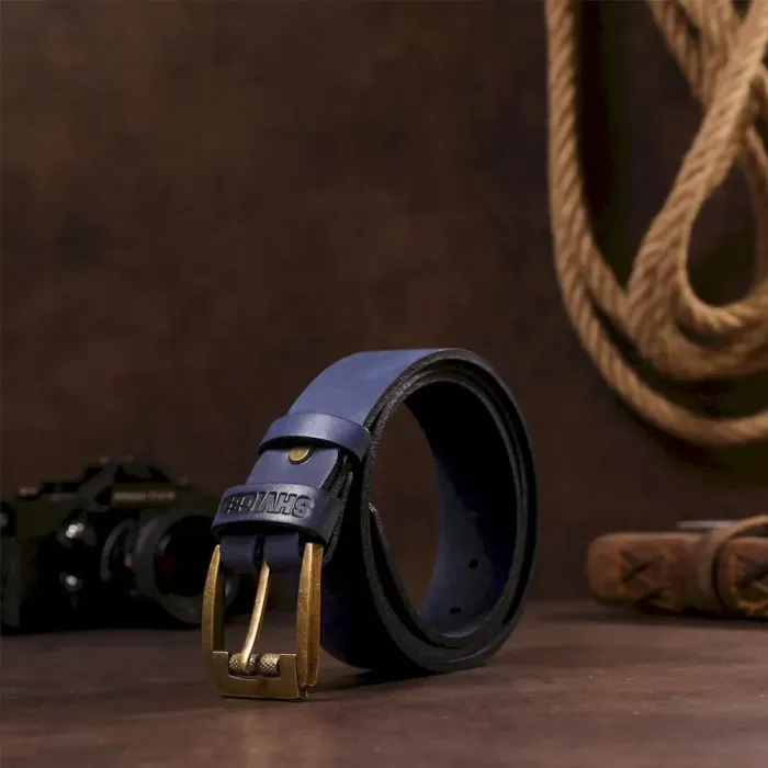 Мужской ремень SHVIGEL 11258 кожаный Синий