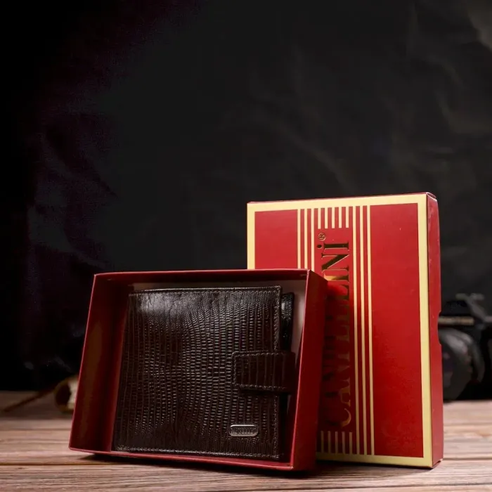 Чоловічий сучасний гаманець горизонтального формату з натуральної шкіри з тисненням CANPELLINI 21757 Коричневий