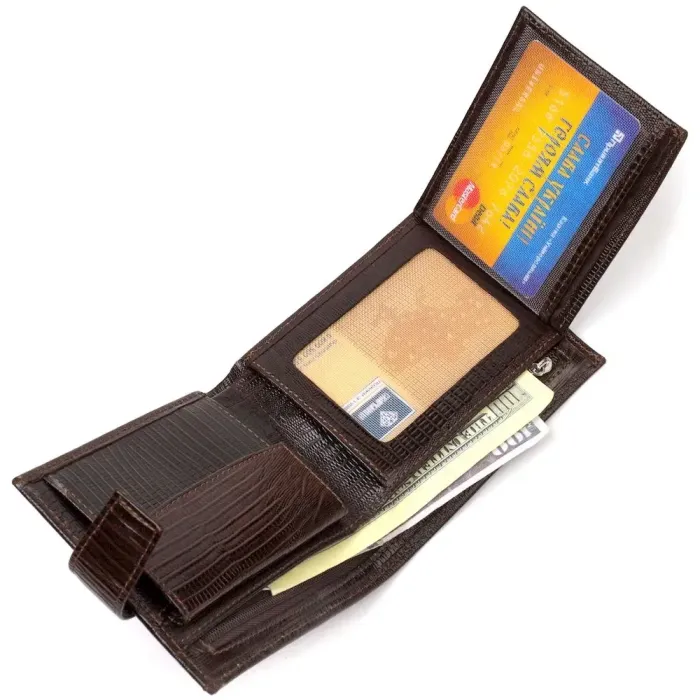 Чоловічий сучасний гаманець горизонтального формату з натуральної шкіри з тисненням CANPELLINI 21757 Коричневий