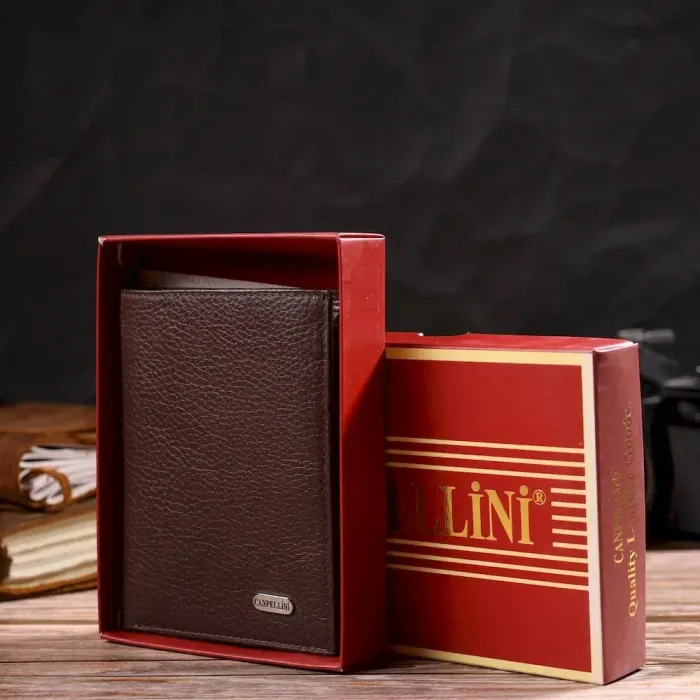 Чоловічий сучасний гаманець вертикального формату з натуральної шкіри CANPELLINI 21756 Коричневий