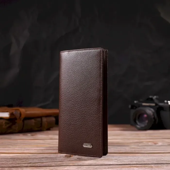 Мужской вертикальный бумажник без застежки из натуральной кожи CANPELLINI 21904 Коричневый