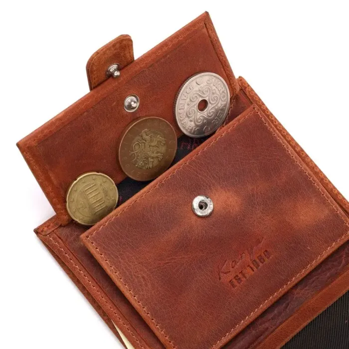 Чоловічий вертикальний гаманець у вінтажній шкірі KARYA 21388 Рудий