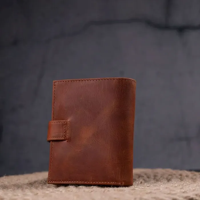 Чоловічий вертикальний гаманець у вінтажній шкірі KARYA 21388 Рудий