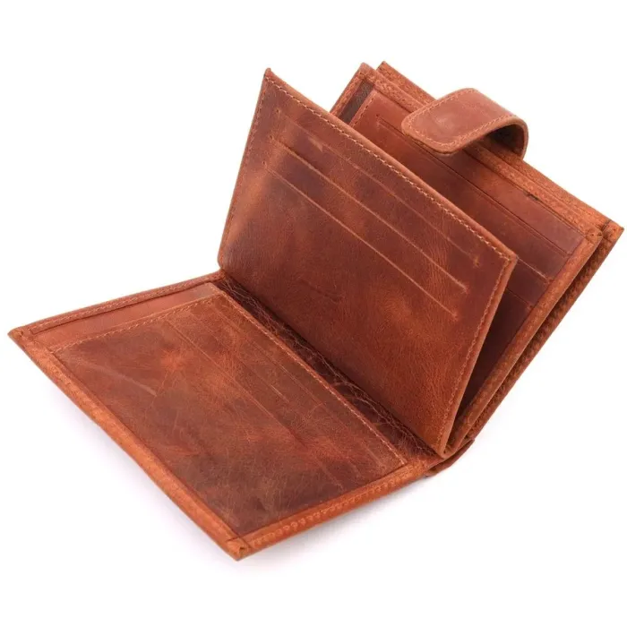 Чоловічий вертикальний гаманець у вінтажній шкірі KARYA 21388 Рудий