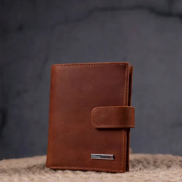 Чоловічий вертикальний гаманець у вінтажній шкірі KARYA 21388 Рудий