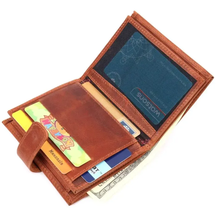 Чоловічий вертикальний гаманець у вінтажній шкірі KARYA 21388 Рудий