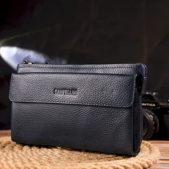 Мужской вместительный клатч из натуральной кожи CANPELLINI 21550 Синий