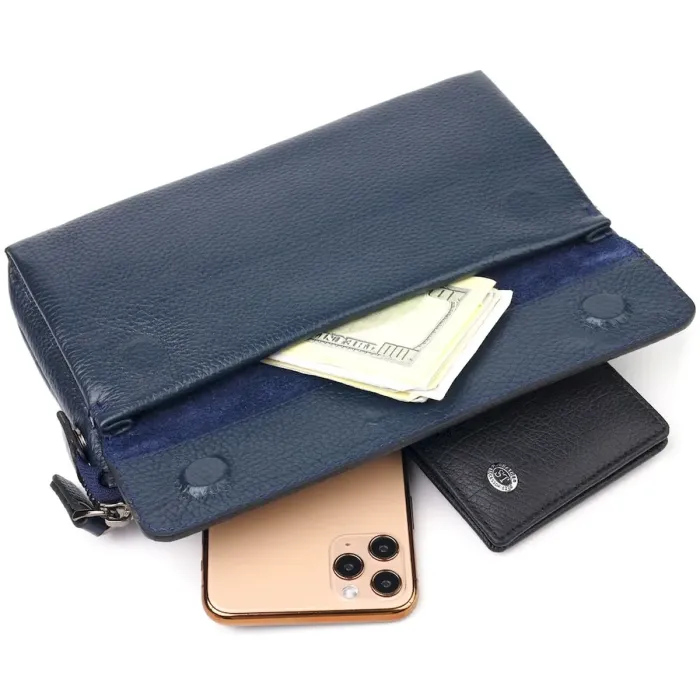 Мужской вместительный клатч из натуральной кожи CANPELLINI 21550 Синий