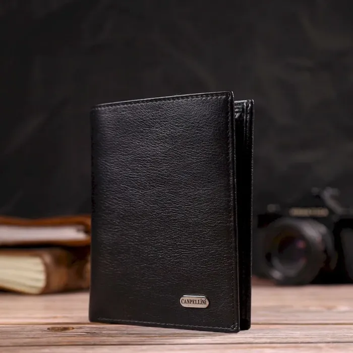 Чоловічий гаманець вертикального формату з натуральної шкіри CANPELLINI 21753 Чорний
