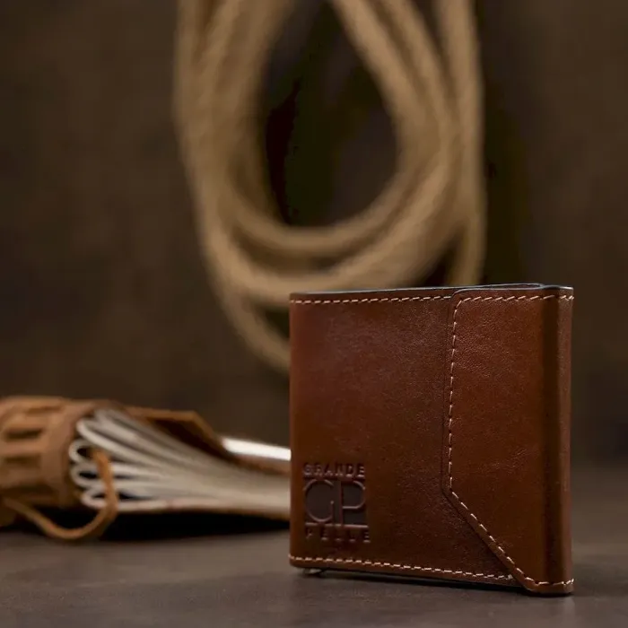 Чоловічий затиск для грошей GRANDE PELLE 11522 Коричневий