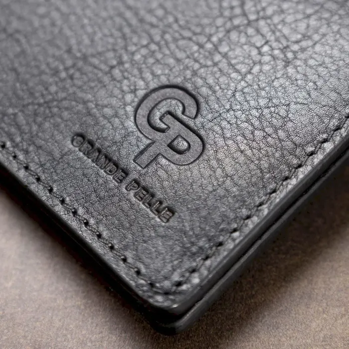 Чоловічий затискач для грошей з монетницею GRANDE PELLE 11548 Чорний